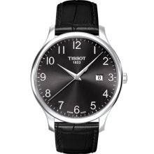 Tradition Men's Quartz Watch - Black Dial With Black Leather Strap