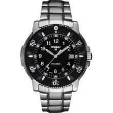 Traser Mens Military Diver Stainless Watch - Silver Bracelet - Black Dial - P6502.120.32.01