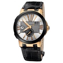 Ulysse Nardin Men's Dual Time Rose Gold Black Leather Strap Watch