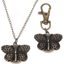 Unisex Butterfly Style Alloy Quartz Analog Keychain Necklace Watch (Bronze)