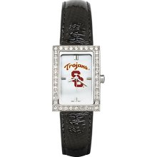 University Of Southern California Watch with Black Leather Strap and CZ Accents