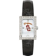 USC Trojans Ladies Allure Watch Black Leather Strap LogoArt