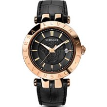 Versace V-Race Unisex Quartz Watch With Black Dial Analogue Display And Black Leather Strap 23Q80d008 S009