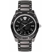 Versace Watches DV One Round Automatic Chronograph Watch In Black