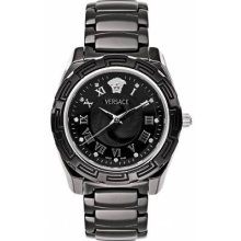 Versace Watches DV One Round Automatic Chronograph Watch In Black Mode