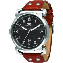 Vestal Mens Observer Analog Stainless Watch - Brown Leather Strap - Black Dial - OB3L003