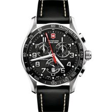Victorinox Swiss Army 'Chrono Classic XLS' Leather Strap Watch Black/ Black