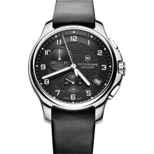Victorinox Swiss Army 'Officer's' Leather Strap Chronograph Watch Dark Grey/ Black