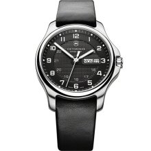 Victorinox Swiss Army 'Officer's' Leather Strap Watch with Knife Black