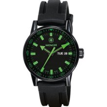 Wenger Men's 'Commando' Day Date Green Black Dial Watch (Silver)