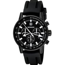 Wenger Men's Real Swiss Raid Commando Chrono Black White Dial Black Strap Watch