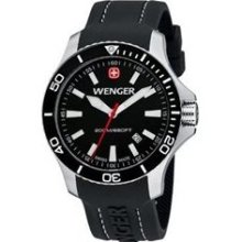 Wenger Mens Sea Force Analog Stainless Watch - Black Rubber Strap - Black Dial - 0641.103