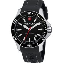 Wenger Men's Sea Force Black Dial White Accent Rubber Band Diver Watch - 0641.103 (White)