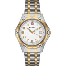 Wenger Mens Standard Issue XL White Dial Bi-Color Bracelet Watch