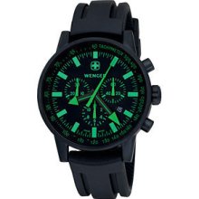 WengerÂ® Men's Swiss Raid Commando Chrono Black/green Dial Black Strap Watch