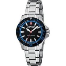 Wenger Womens Sea Force Analog Stainless Watch - Silver Bracelet - Black Dial - 0621.104