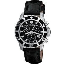 Wenger Women's Sport Elegance Chrono Black Dial Leather Watch (Black)