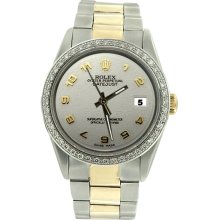 White Arabic dial men rolex datejust watch SS & gold oyster bracelet perpetual