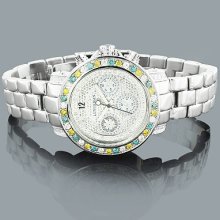 White Blue Yellow Diamond Watch by LUXURMAN 2.75ct Ladies