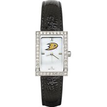 Womens Anaheim Ducks Watch with Black Leather Strap and CZ Accents