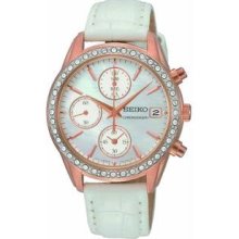Women's Chronograph Rose Gold Tone Stainless Steel Case Leather
