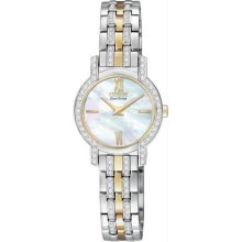Women's Eco-Drive Two Tone Silhouette Swarovski Crystal Bezel Mother of Pearl Di