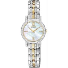 Women's Eco-Drive Two Tone Silhouette Swarovski Crystal Bezel Mother o