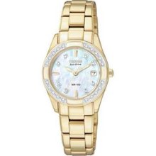 Women's Gold Tone Regent Sapphire Eco-Drive Diamonds Mother Of Pearl