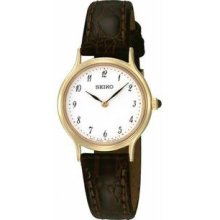 Women's Gold Tone Stainless Steel Case Quartz White Dial Leather