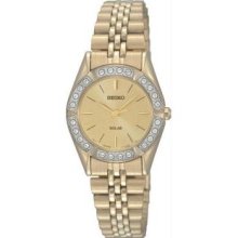 Women's Gold Tone Stainless Steel Solar Quartz Gold Dial Swarovski