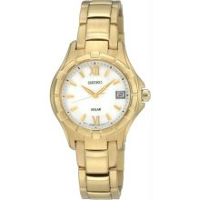 Women's Gold Tone Stainless Steel Solar Quartz White Dial