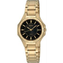 Women's Gold Tone Stainless Steel Quartz Black Dial Link Bracelet