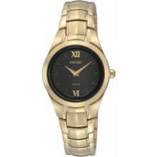 Women's Gold Tone Stainless Steel Quartz Solar Black Dial