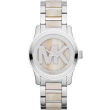 Women's Michael Kors Mid-Size Silver Color Stainless Steel Logo Three-
