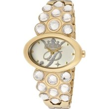 Women's Princess White Crystal Champagne Dial Gold Tone Ion Plate ...