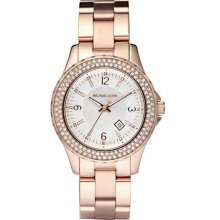 Women's Rose Gold Tone Link Bracelet Quartz Crystal Mother Of Pearl Dial