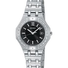 Womens Seiko Steel Diamond Date Watch SXDB29