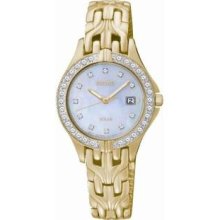 Women's Solar Gold Tone Stainless Steel Case and Bracelet Mother of