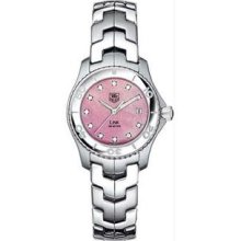 Women's Stainless Steel Link Pink Mother Of Pearl Dial