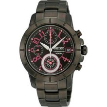 Women's Stainless Steel Quartz Black Tone Dial Chronograph Pink Hour M