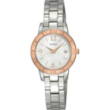 Women's Stainless Steel Quartz Rose Gold Tone Bezel Silver Dial Link B