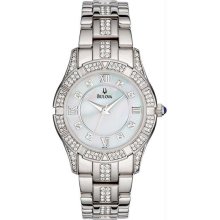 Women's Swarovski Crystal Stainless Steel Dress Mother Of Pearl Roman