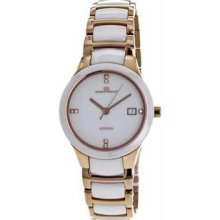 Women's Two Tone Ceramic Case and Bracelet White Tone Dial Date