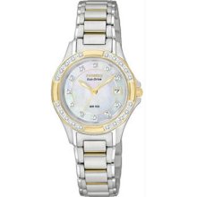 Women's Two Tone Eco-Drive Silhouette Mother of Pearl Dial Diamonds