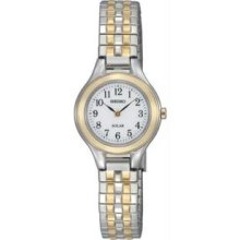 Women's Two Tone Stainless Steel Solar Quartz White Dial Expnasion