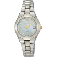 Women's Two Tone Stainless Steel Solar Mother of Pearl