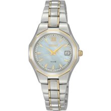 Women's Two Tone Stainless Steel Solar Mother of Pearl Dial