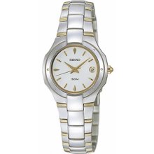 Women's Two Tone Stainless Steel Solar White Dial Quartz Date Display