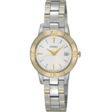 Women's Two Tone Stainless Steel Quartz Gold Tone Bezel Silver Dial Li