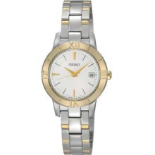 Women's Two Tone Stainless Steel Quartz Gold Tone Bezel Silver Dial Li